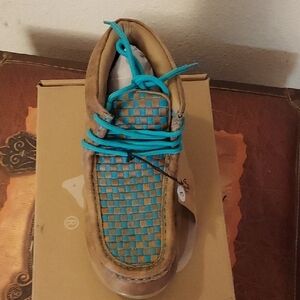 Kids Tan and Blue Shoes